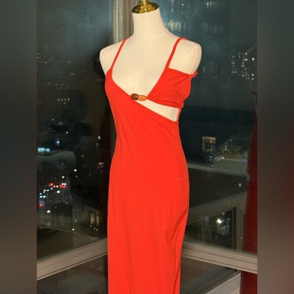 🆕 CHRISTOPHER ESBER 🧿 Crystal Cutaway Lycra Maxi Dress, Red/Orange, Sz AU8 US4 - Picture 11 of 16